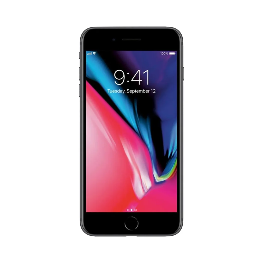 iPhone 8 Plus Reacondicionado en color negro, con cámara dual de 12 MP y chip A11 Bionic.